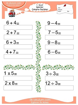 Çocuklar İçin toplam işlemi yaprak testleri 